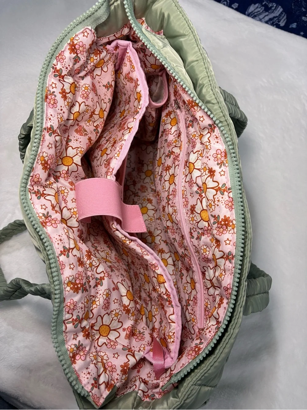 Padded Quilted Baby Tote Bag in Olive Green